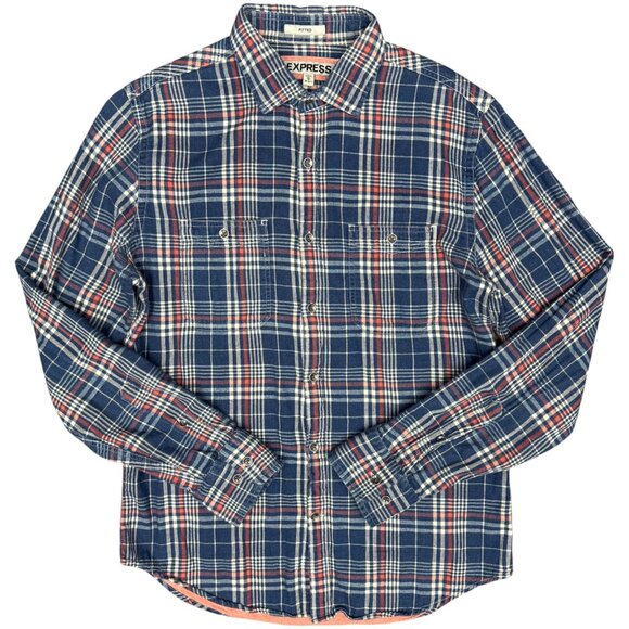 Men's EXPRESS Fitted Thin Flannel, Lined Button Down Long Sleeve | Size M‎ - Picture 1 of 9